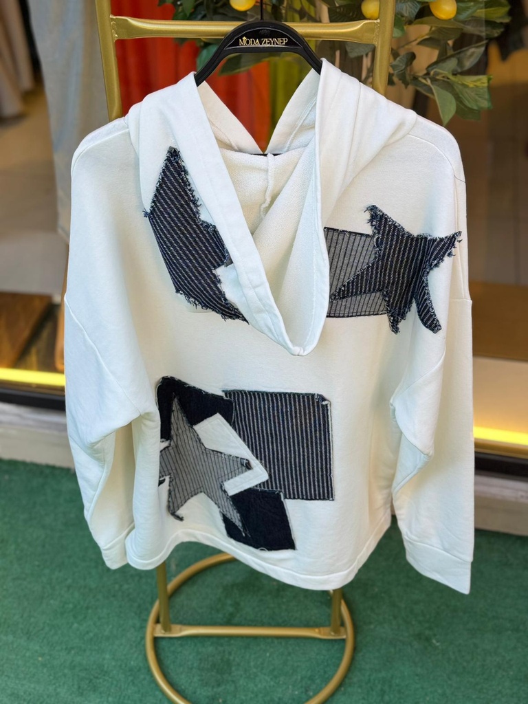TASARIM JEAN DETAYLI KAPÜŞONLU SWEAT