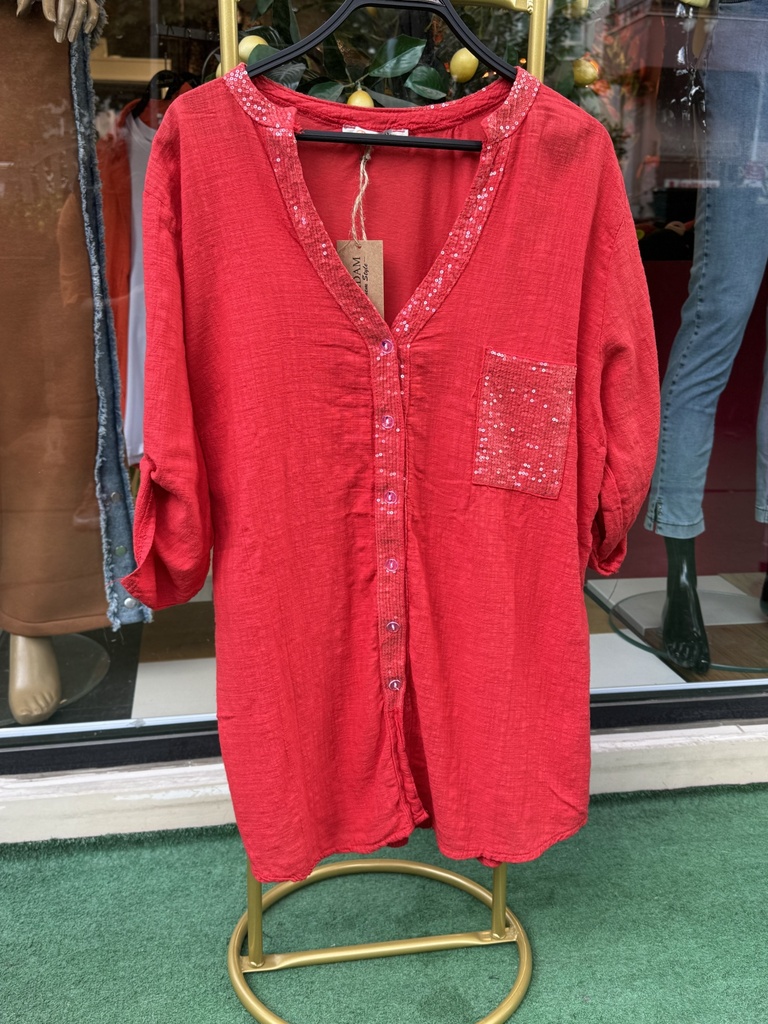 KETEN ARKASI PAMUK PENYE PULLU GÖMLEK 