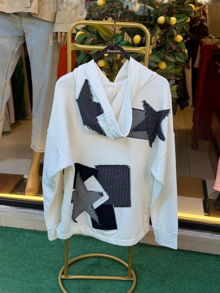 TASARIM JEAN DETAYLI KAPÜŞONLU SWEAT