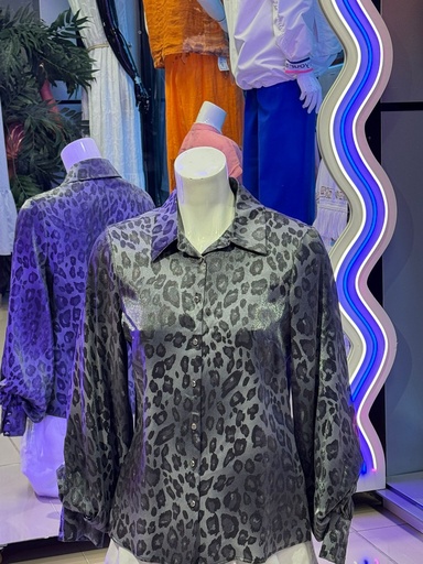 Koton Kumaş Gri Renk Leoparlı Gömlek