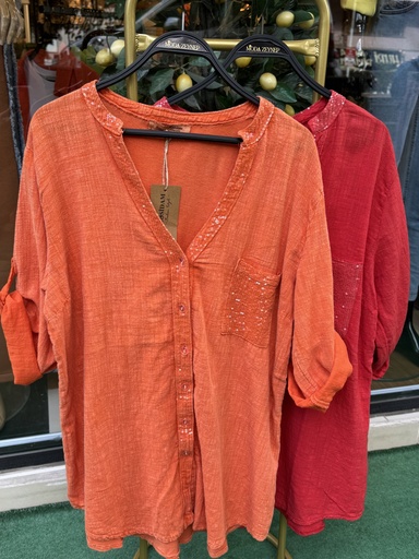 KETEN ARKASI PAMUK PENYE PULLU GÖMLEK 